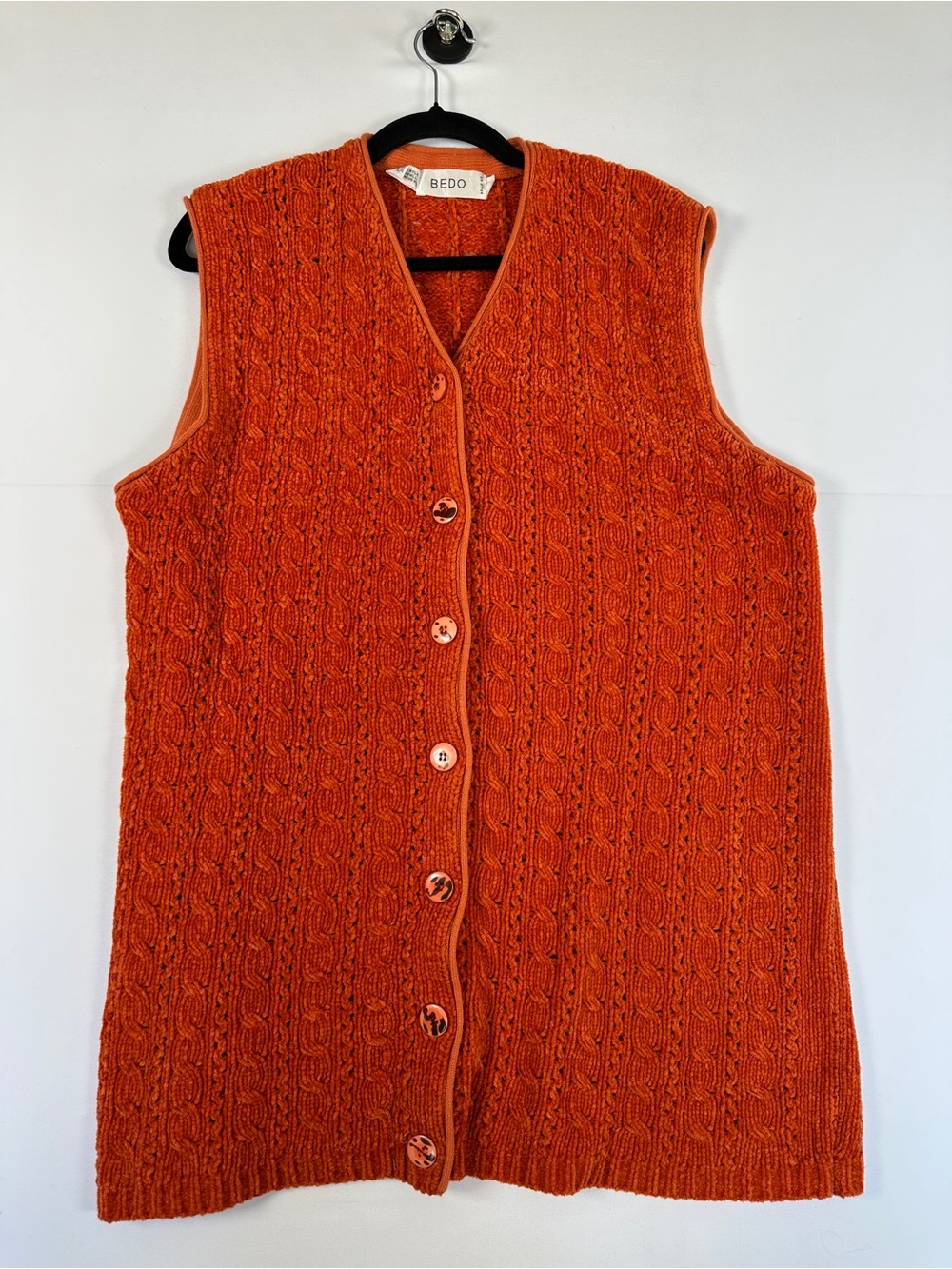 BEDO Burnt Orange Textured Grandpa Sweater Vest Button Front Size L